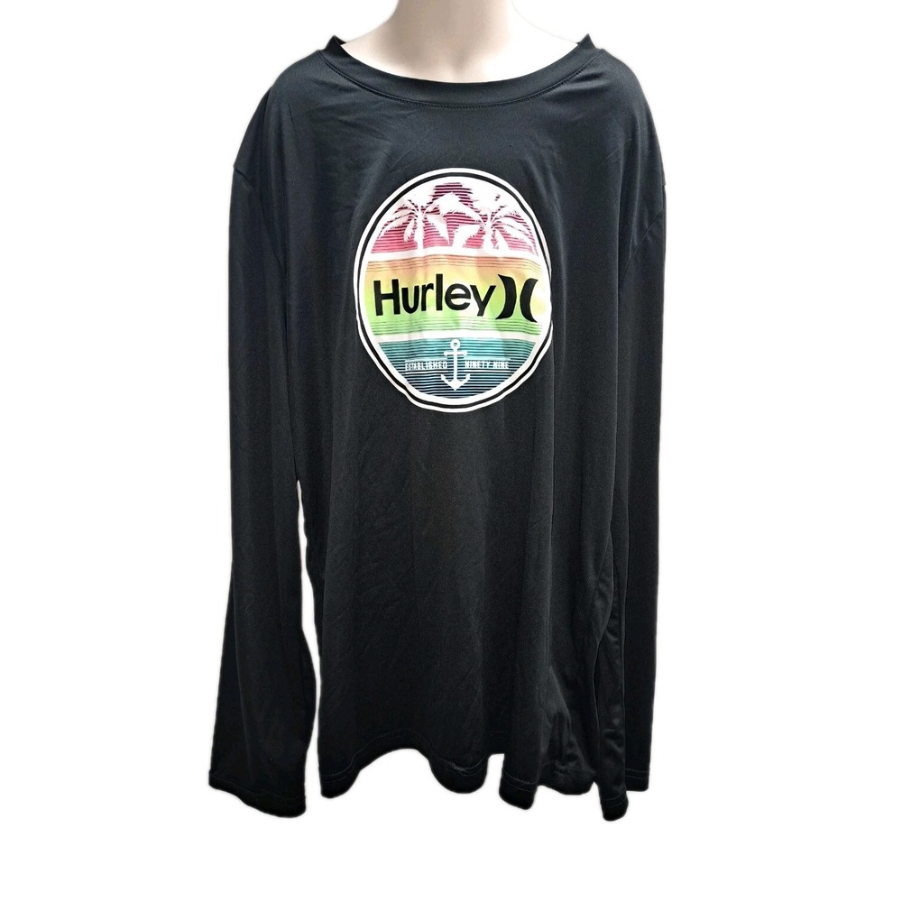 Hurley Long Sleeve Moisture Wicking Shirt H2O-Dri Black with Logo Size 14/16 EUC